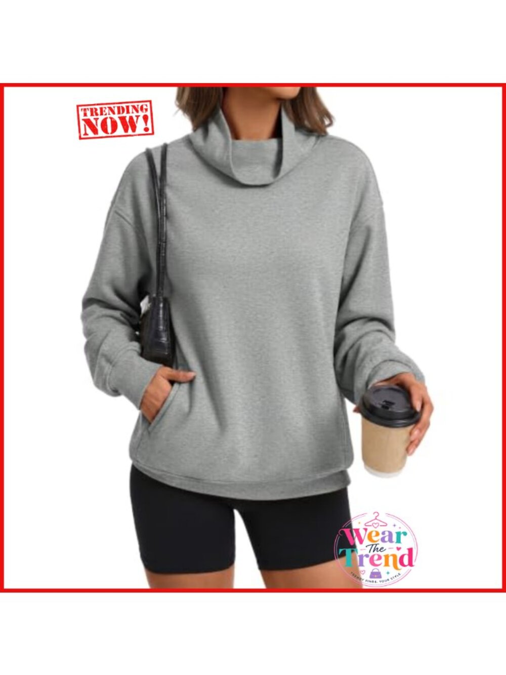 Oversized Mock Neck Fleece Sweatshirt Cotton Polyester Pullover